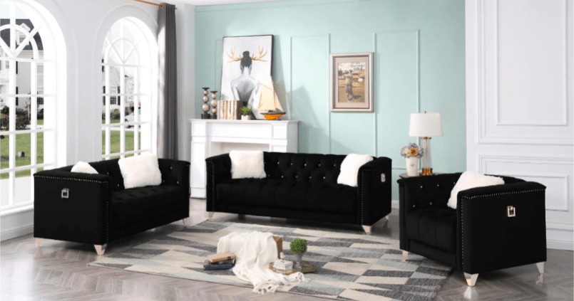 3PC Velvet Sofa Set w Diamonds Pillows - LDH Furniture