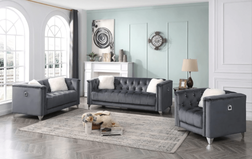 3PC Velvet Sofa Set w Diamonds Pillows - LDH Furniture