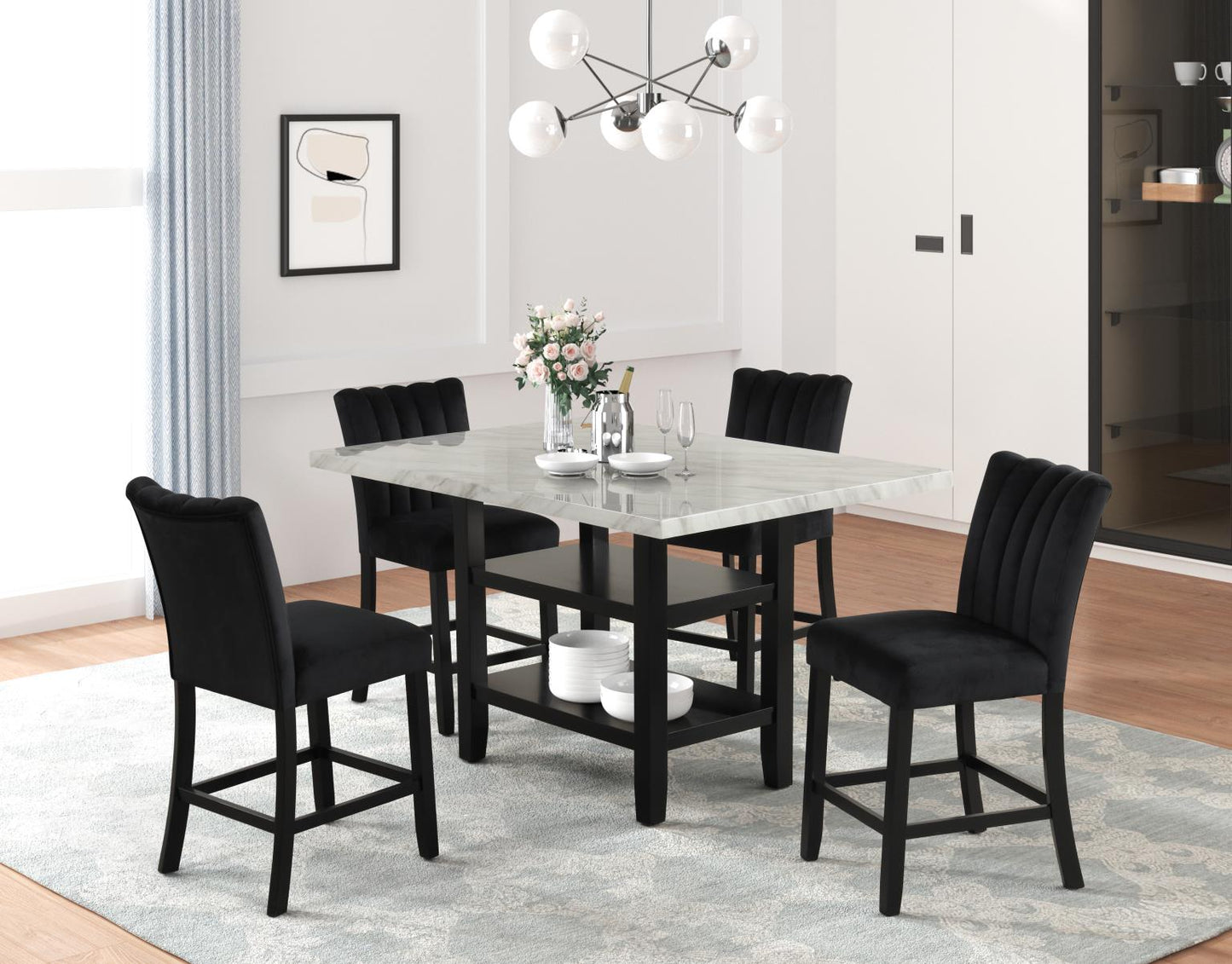 Ayla Marble & Velvet Counter Height Dining Table Set - LDH Furniture
