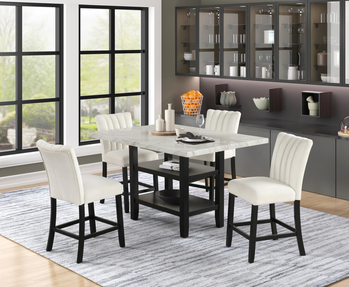 Ayla Marble & Velvet Counter Height Dining Table Set - LDH Furniture