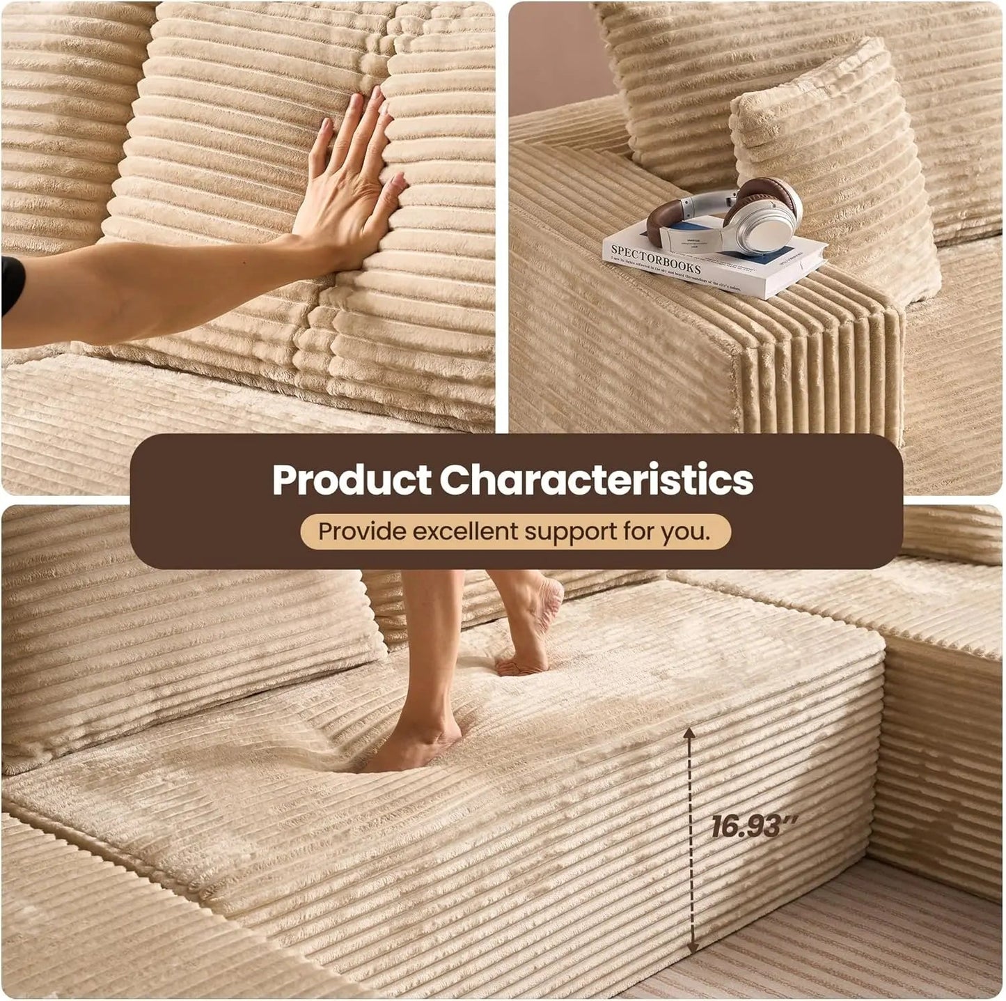 Beige U Shape Corduroy Modular Sectional Cloud Sofa in a Box ποΈπ¦ | US Free Shipping - LDH Furniture