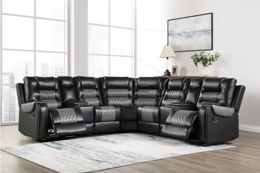 Hart Leather Reclining Sectional w Phone Chargers. - LDH Furniture