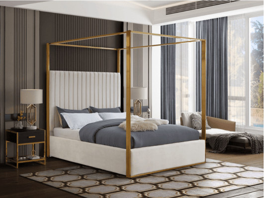Jones Velvet & Gold Metal Platform Canopy Bed - LDH Furniture