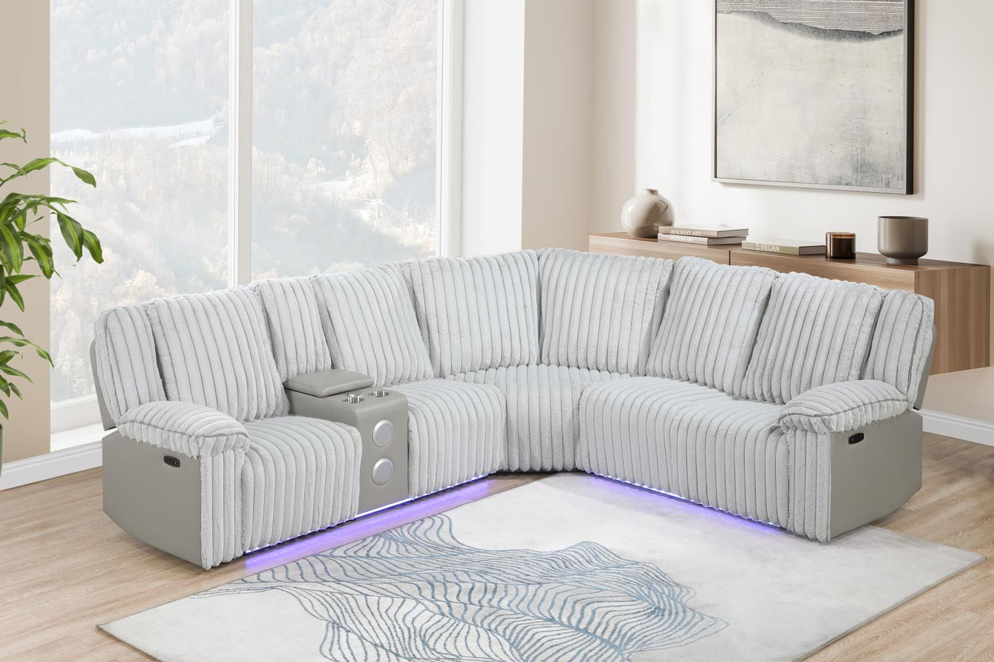 Lainey 3PC Power Recliner Sectional with Bluetooth Speaker, LED Light & Phone Charger - LDH Furniture