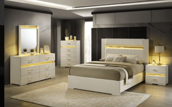 Lucinda 4-Piece Bedroom Set, Queen/King Bed, Dresser, Mirror, Nightstand - LDH Furniture