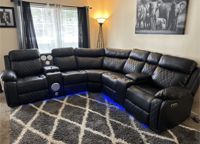 Power Reclining Sectional w LED Lights & Bluetooth Speakers - LDH Furniture