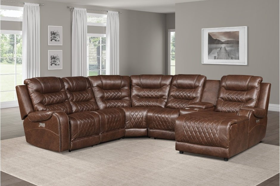 Putnam Leather Reclining Sectional w Left or Right Chaise & Phone Chargers. - LDH Furniture