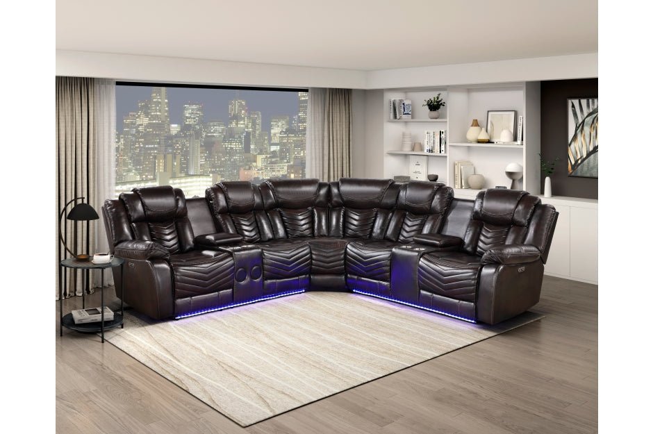 Ramone Power Reclining Sectional w LED Lights & Bluetooth Speakers - LDH Furniture