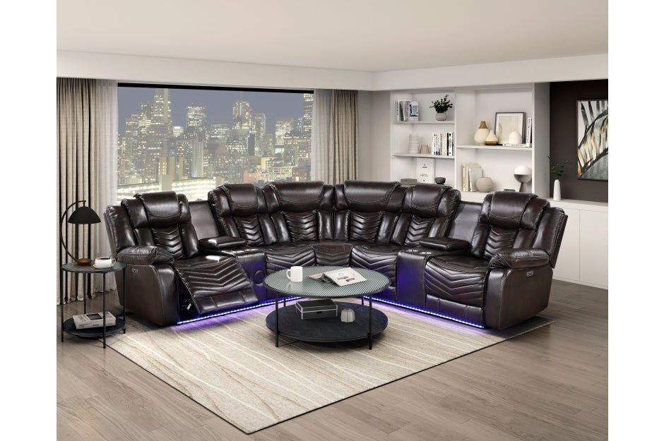 Ramone Power Reclining Sectional w LED Lights & Bluetooth Speakers - LDH Furniture