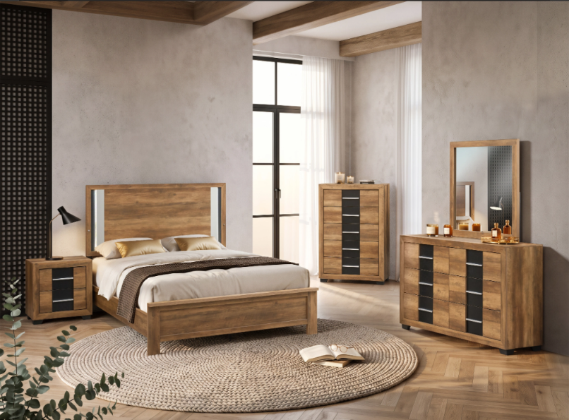 Charlotte 4-Piece LED Queen Bedroom Set, Bed, Dresser, Mirror & Nightstand