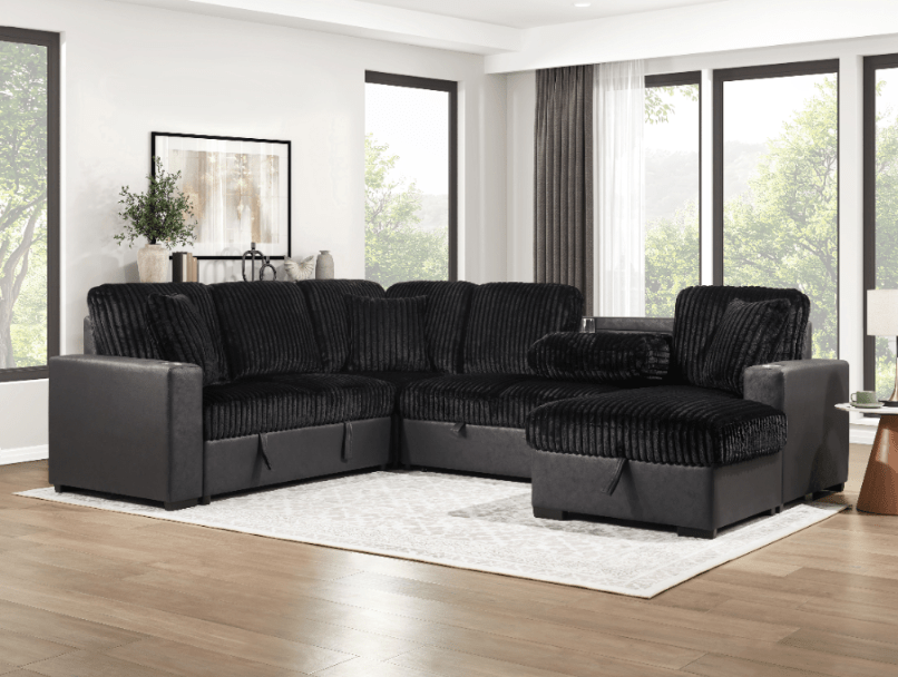 Smart Sleeper Sectional with Phone Charger, Storage & Fold Down Table - LDH Furniture
