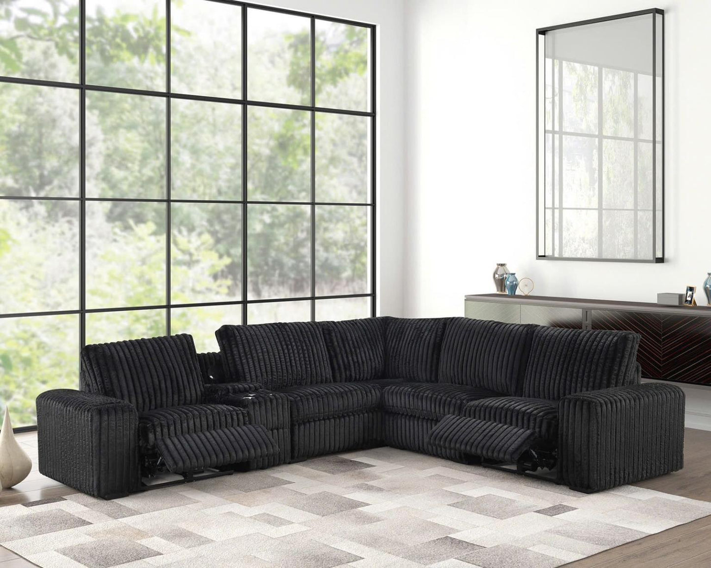 Vegas - Black Power Recliner Sectional with Bluetooth Speaker, Wireless Charger - LDH Furniture