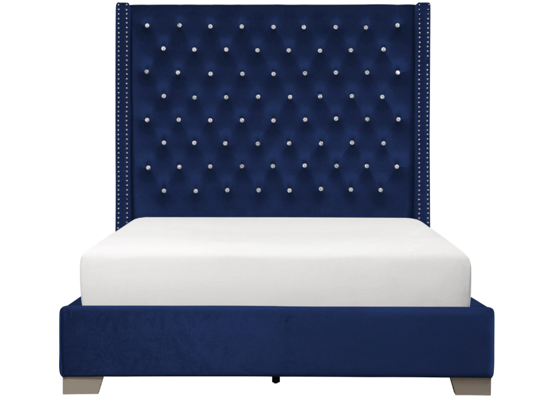 A-SHAQ Velvet Bed with Tall Headboard & Crystal Buttons - Luxurious and Contemporary - LDH Furniture