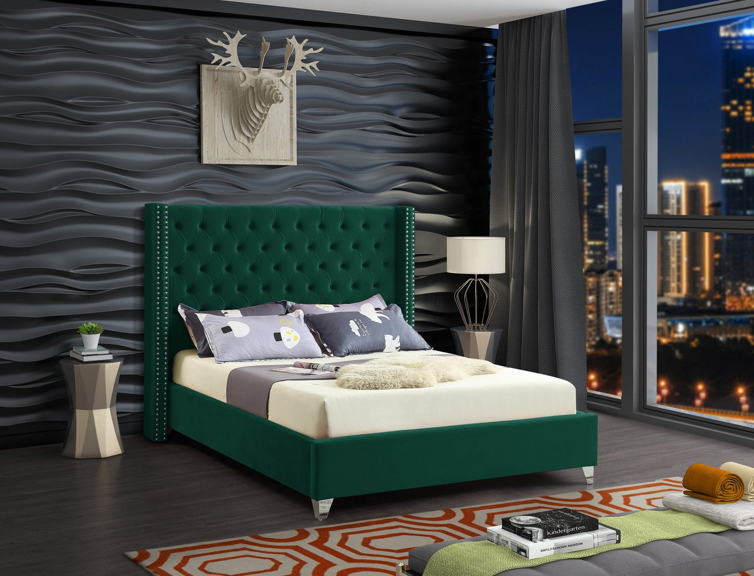 Azar Modern Velvet Platform Bed - No Box Spring Required - LDH Furniture