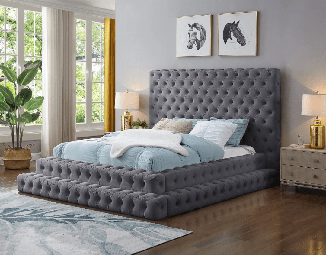 Billie Tufted Velvet Step Platform Bed - LDH Furniture