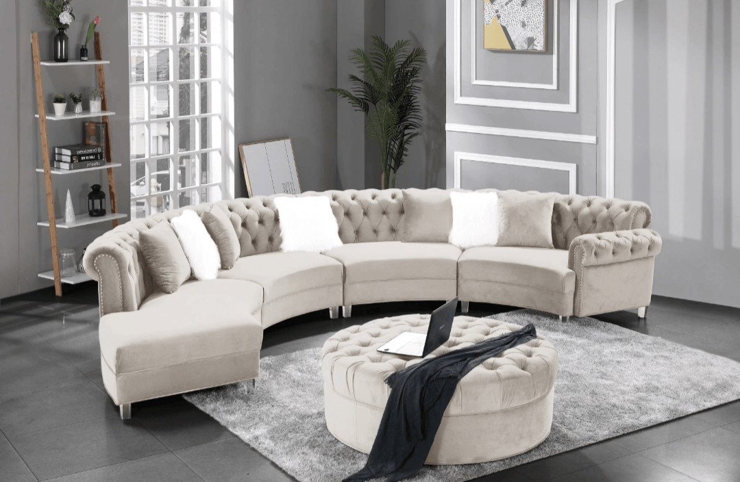 Cardi Velvet Sectional Plush Tufted Comfort with Acrylic Legs. - LDH Furniture