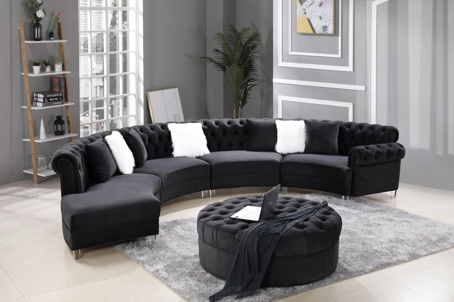 Cardi Velvet Sectional Plush Tufted Comfort with Acrylic Legs. - LDH Furniture