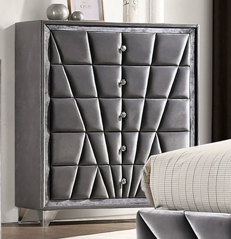 Carissa 5 Draw Velvet Tall Chest - LDH Furniture