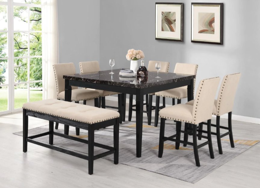 Codie 6PC Counter Height Marble Table Top Dining Set - LDH Furniture