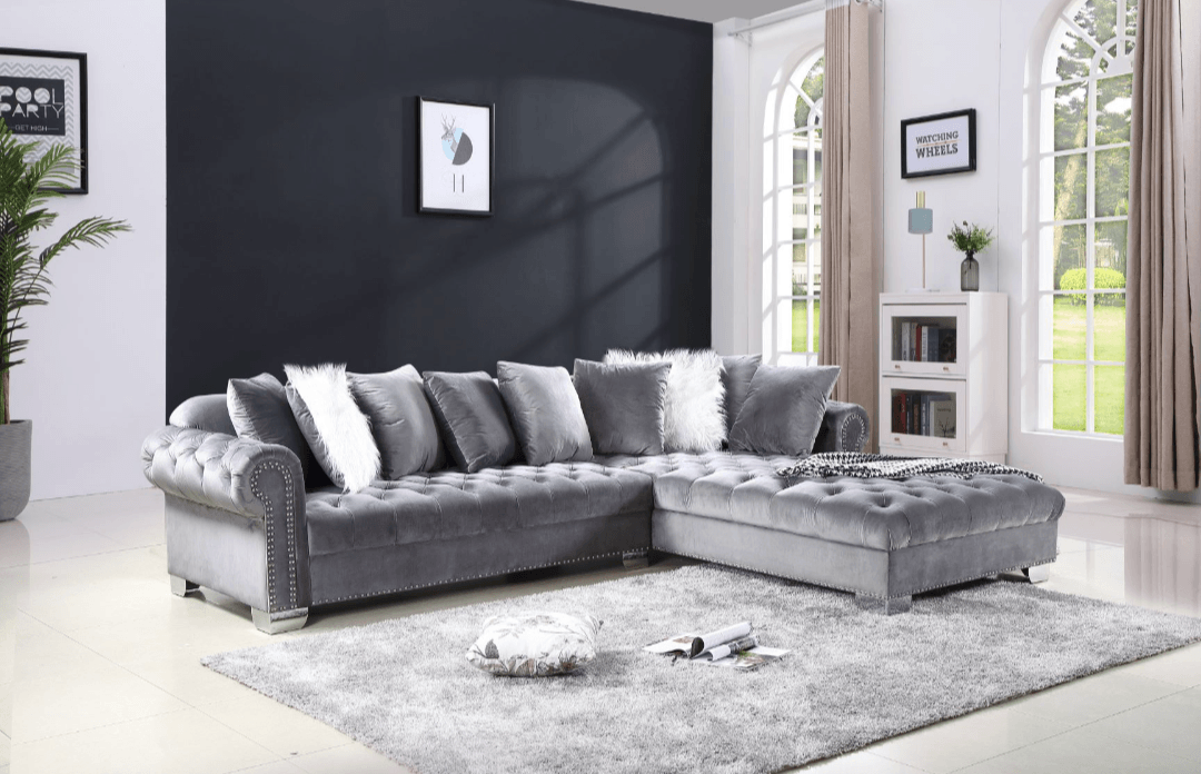 Divine 2PC Tufted Velvet Sectional w Pillows - LDH Furniture