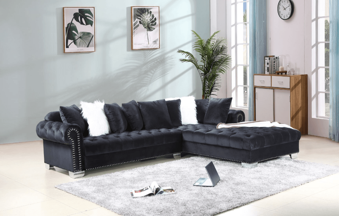 Divine 2PC Tufted Velvet Sectional w Pillows - LDH Furniture