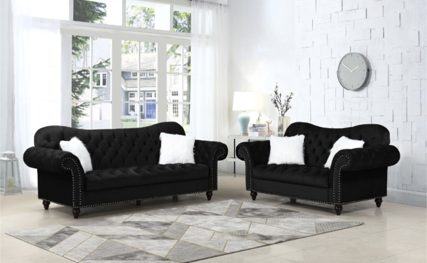 Jazmin 2PC Velvet Sofa Set w Pillows - LDH Furniture