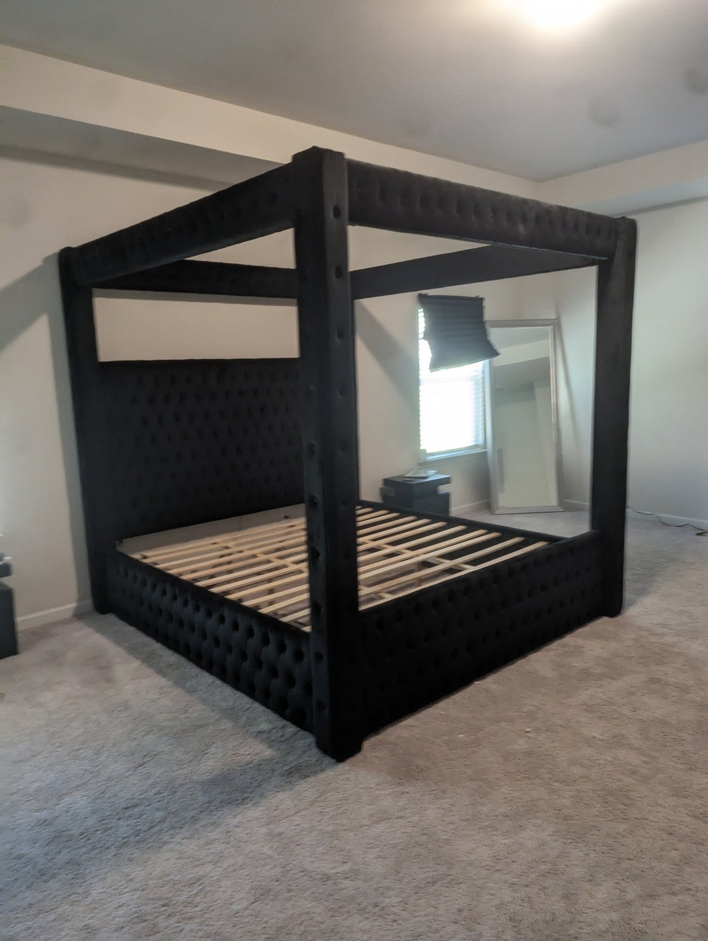 Lauren Bluetooth Tufted Velvet Canopy Platform Bed w 4 Phone Chargers - LDH Furniture