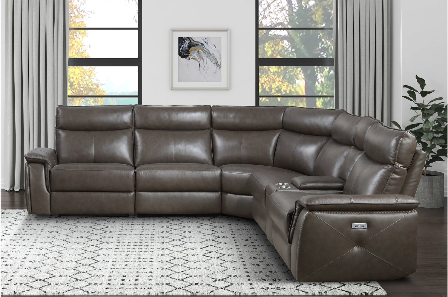 Maroni 6PC Dark Brown Modular Power Reclining Sectional - LDH Furniture