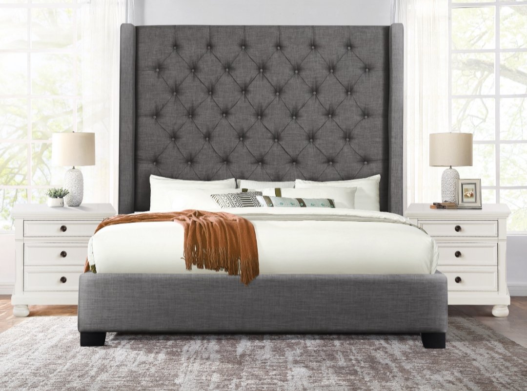 Noah Fabric Bed w Tall Headboard - LDH Furniture