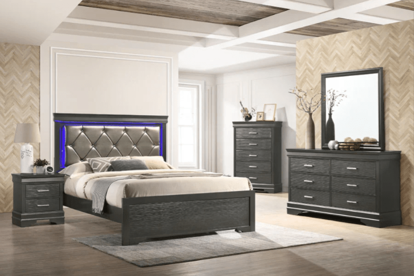 4PC Bedroom Set w LED Lights (Q/K Bed+DR+ MR+NS) - LDH Furniture