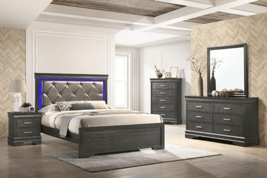 4PC Bedroom Set w LED Lights (Q/K Bed+DR+ MR+NS) - LDH Furniture