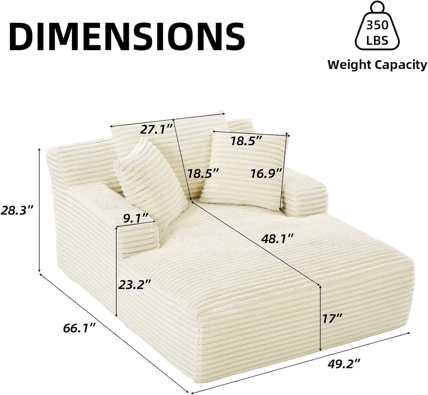 67" Oversized Plush Corduroy Chaise Lounge Sofa Bed 🛋️☁️ | USA In Stock - LDH Furniture