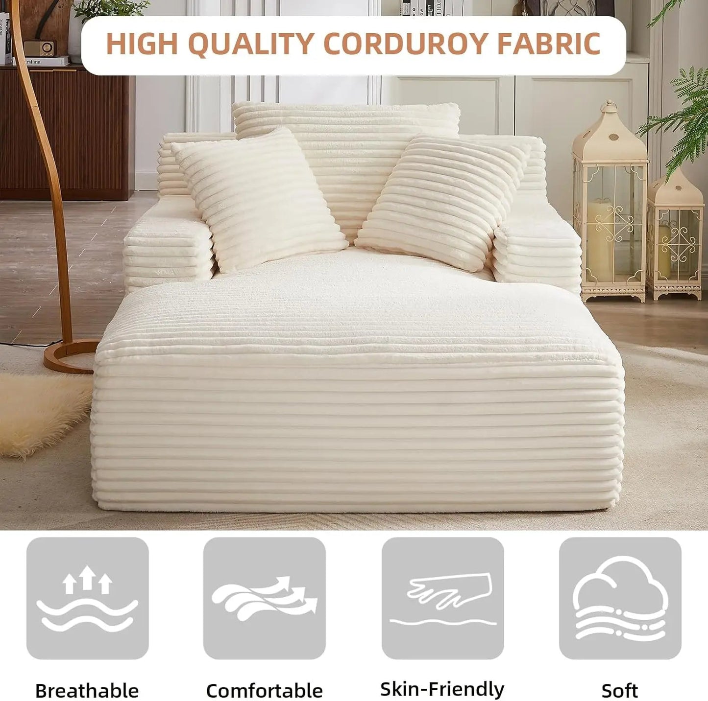 67" Oversized Plush Corduroy Chaise Lounge Sofa Bed 🛋️☁️ | USA In Stock - LDH Furniture