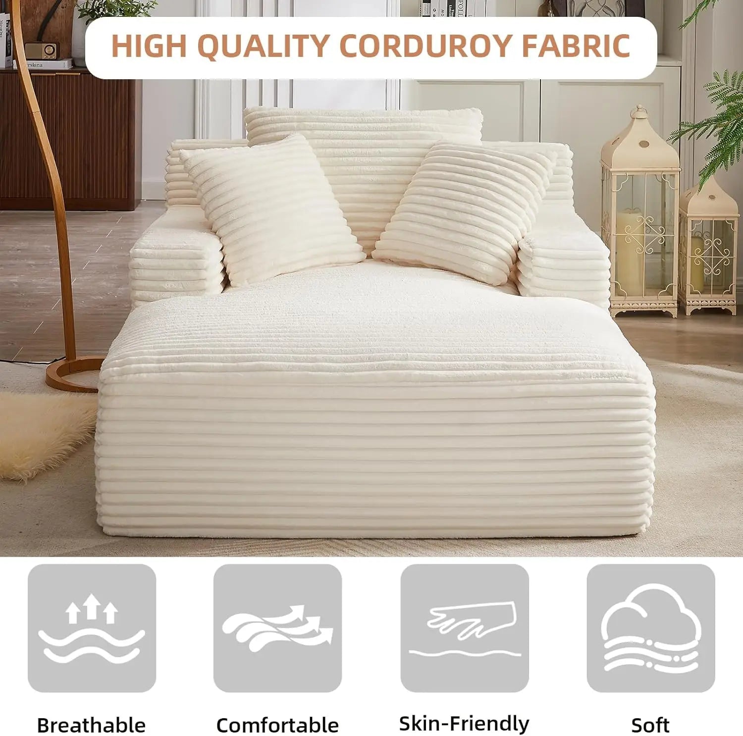 67" Oversized Plush Corduroy Chaise Lounge Sofa Bed 🛋️☁️ | USA In Stock - LDH Furniture