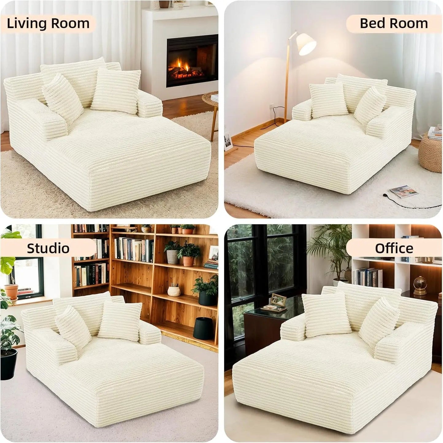 67" Oversized Plush Corduroy Chaise Lounge Sofa Bed 🛋️☁️ | USA In Stock - LDH Furniture