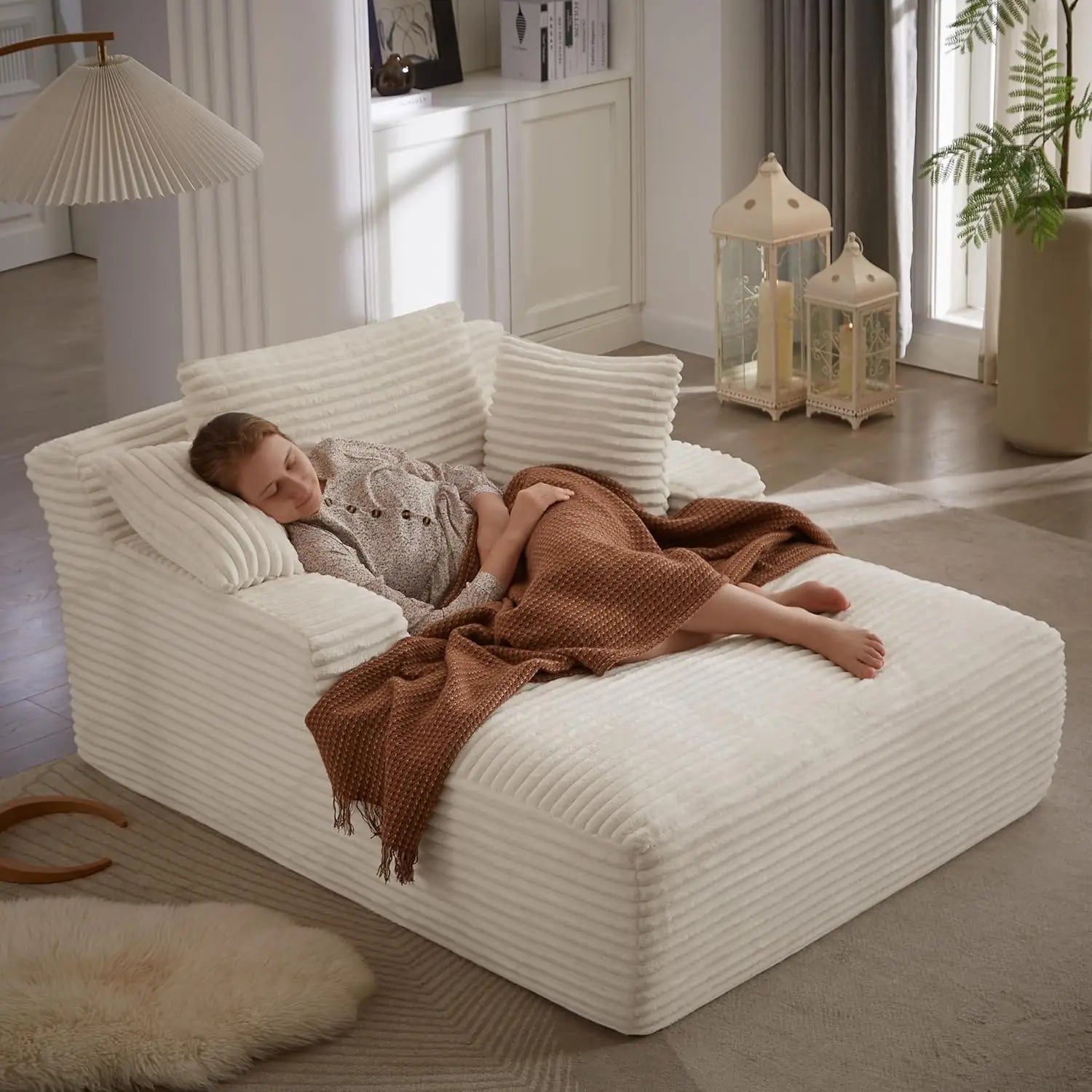 67" Oversized Plush Corduroy Chaise Lounge Sofa Bed 🛋️☁️ | USA In Stock - LDH Furniture