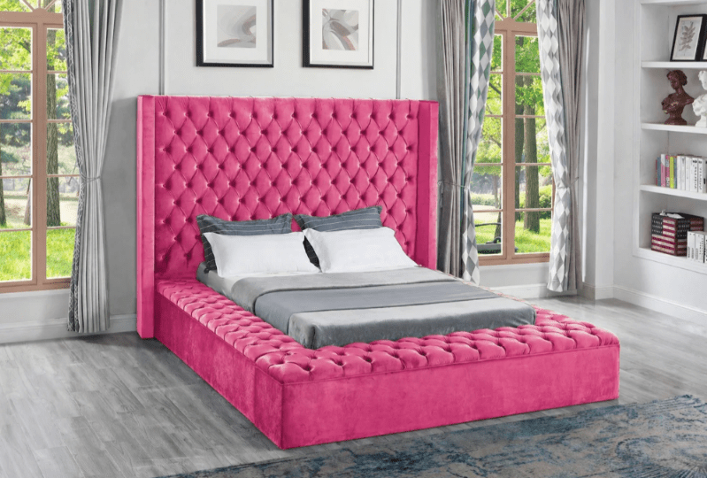 Adele Platform Storage Bed - Solid Wood and Velvet Finish. - LDH Furniture