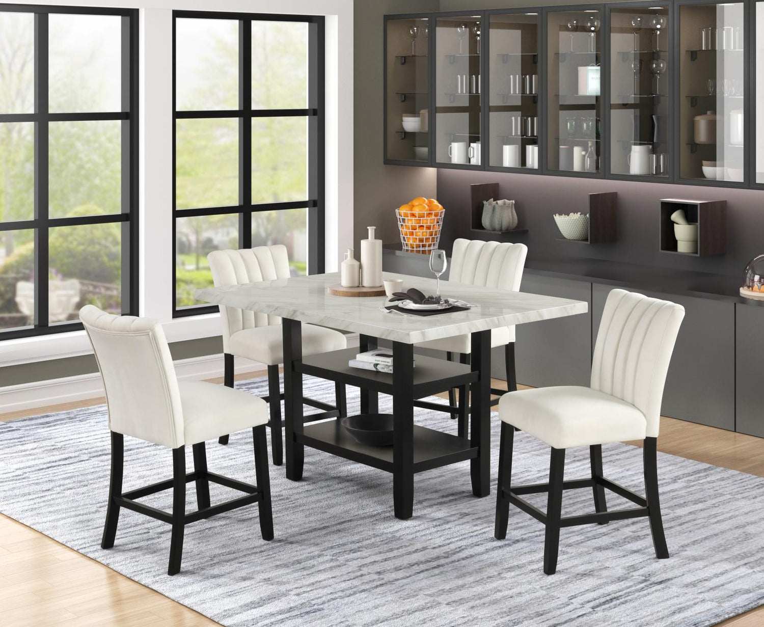 Ayla Marble & Velvet Counter Height Dining Table Set - LDH Furniture