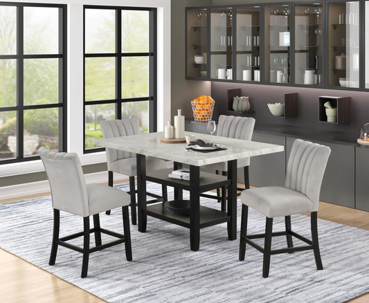 Ayla Marble & Velvet Counter Height Dining Table Set - LDH Furniture