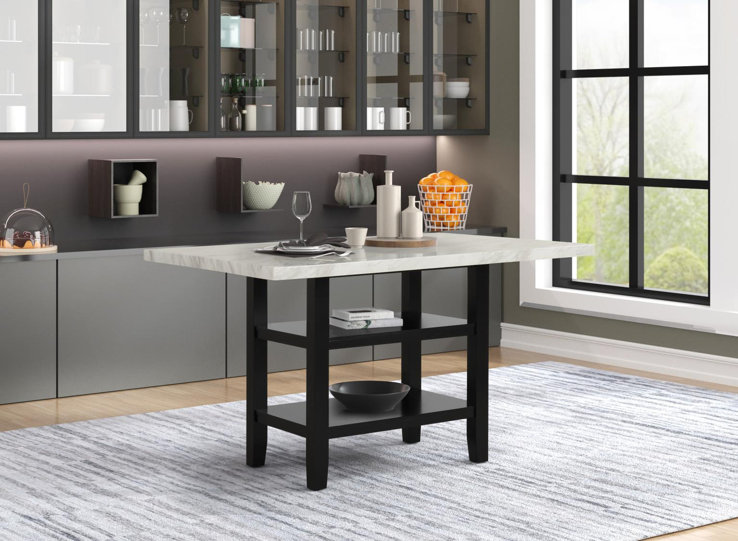 Ayla Marble & Velvet Counter Height Dining Table Set - LDH Furniture