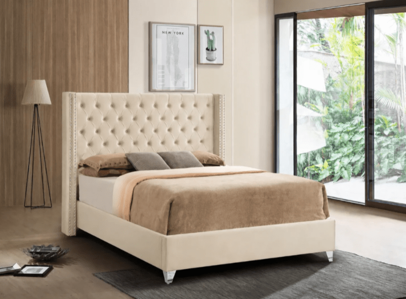 Azar Modern Velvet Platform Bed - No Box Spring Required - LDH Furniture