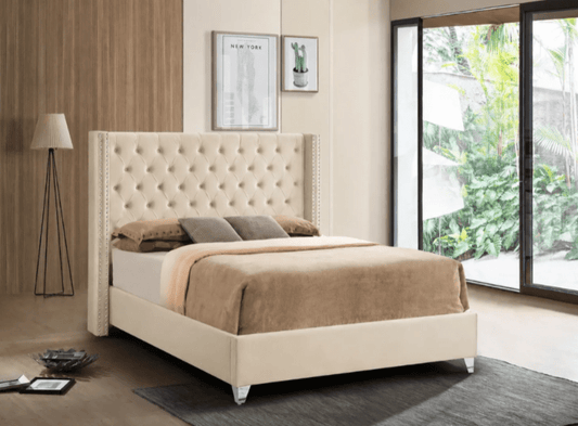 Azar Modern Velvet Platform Bed - No Box Spring Required - LDH Furniture