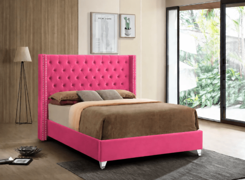 Azar Modern Velvet Platform Bed - No Box Spring Required - LDH Furniture