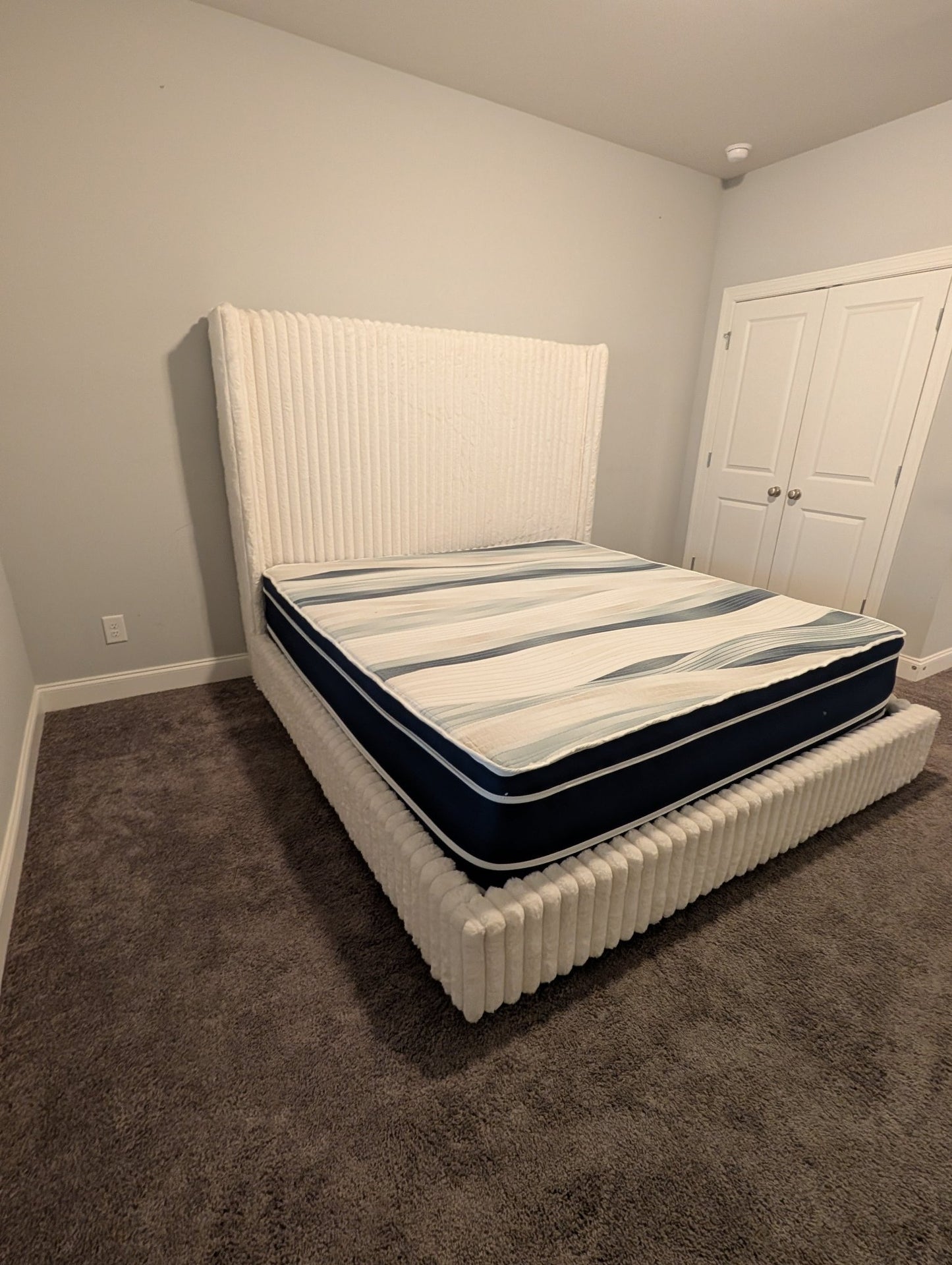 Cadwell Corduroy Fur Fabric Platform Bed - LDH Furniture