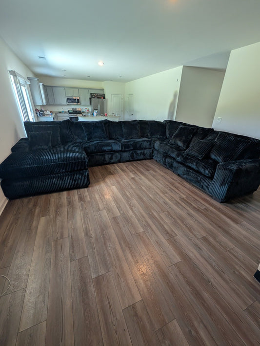 Comfy 6PC Black Plush Reversible Sectional - LDH Furniture