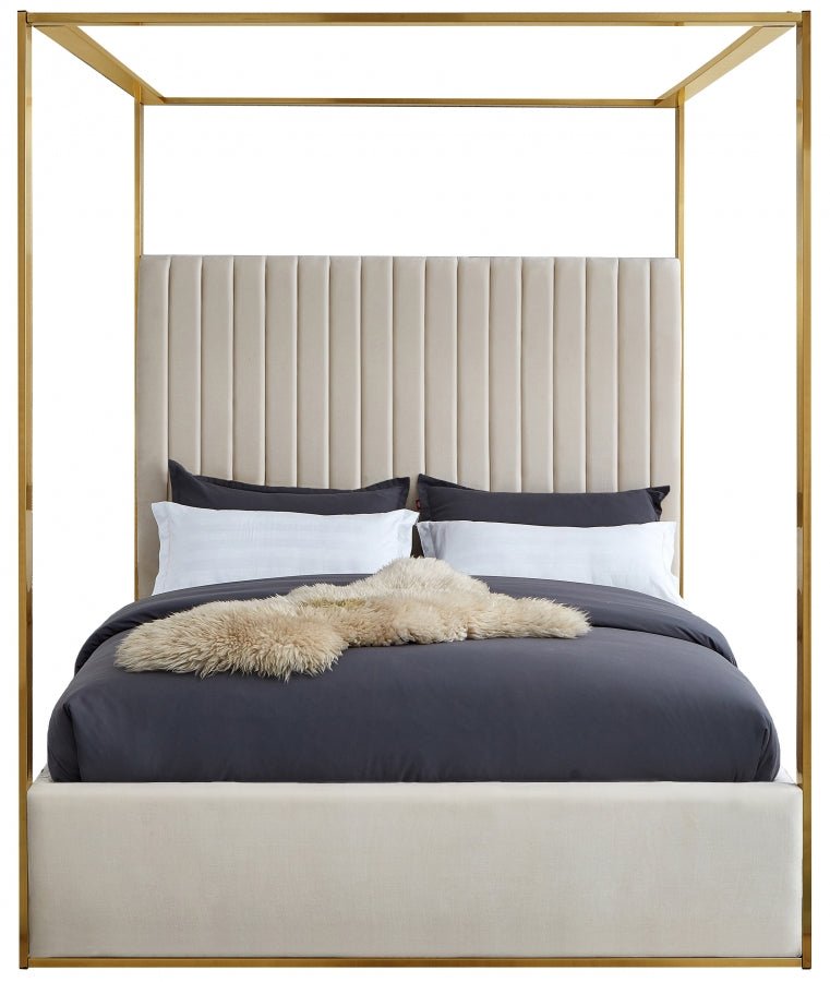 Jones Velvet & Gold Metal Platform Canopy Bed - LDH Furniture