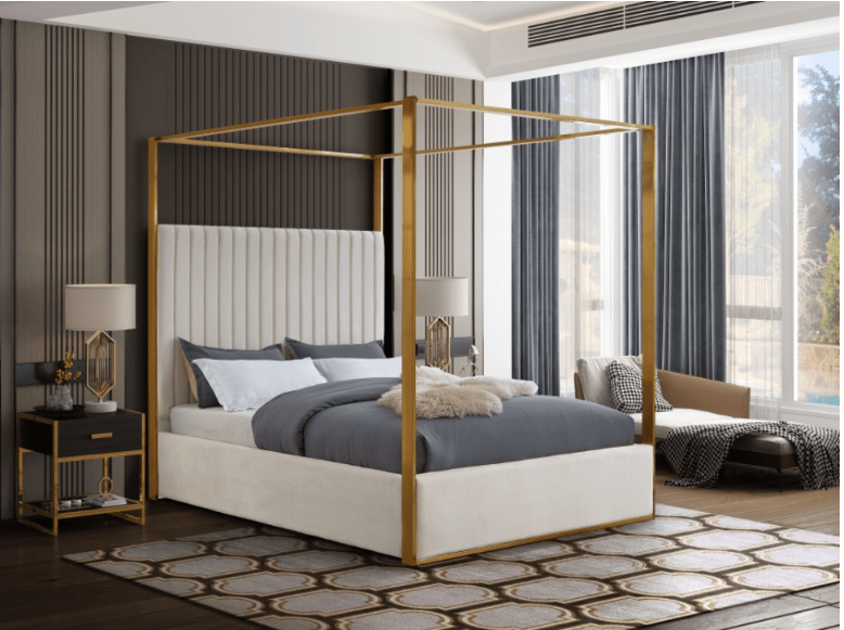 Jones Velvet & Gold Metal Platform Canopy Bed - LDH Furniture