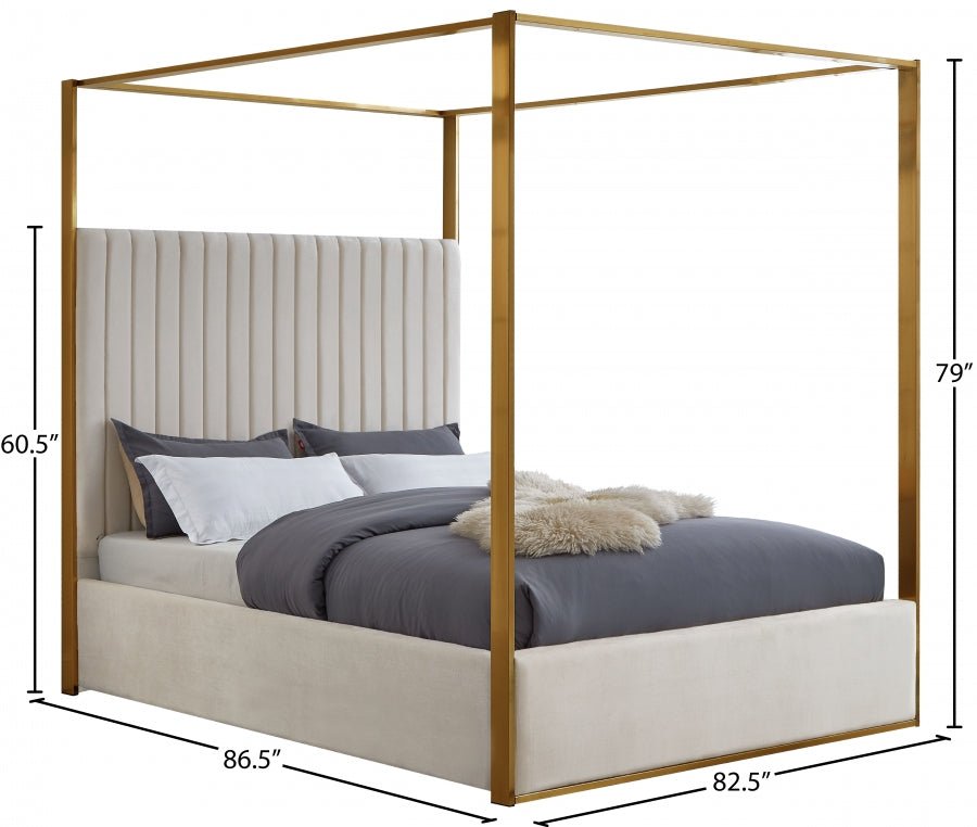 Jones Velvet & Gold Metal Platform Canopy Bed - LDH Furniture