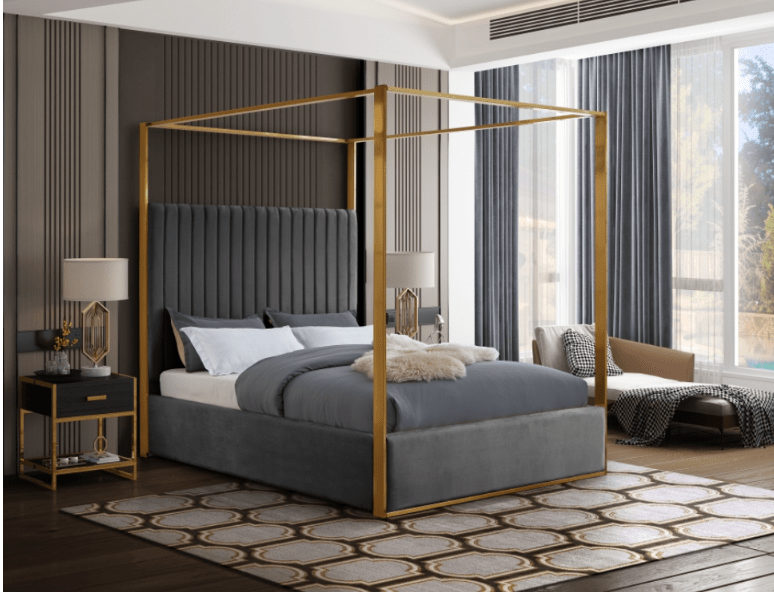 Jones Velvet & Gold Metal Platform Canopy Bed - LDH Furniture