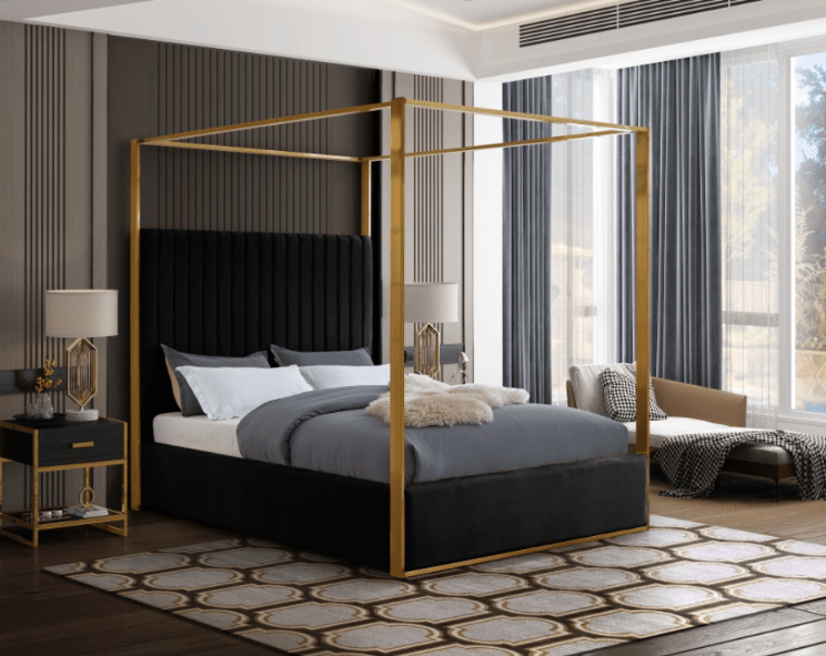 Jones Velvet & Gold Metal Platform Canopy Bed - LDH Furniture